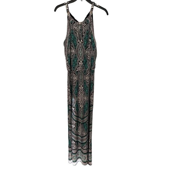 WHITE HOUSE BLACK MARKET WOMEN'S BLACK AND TEAL BLOUSON GEO MAXI DRESS SZ S - Picture 2 of 5